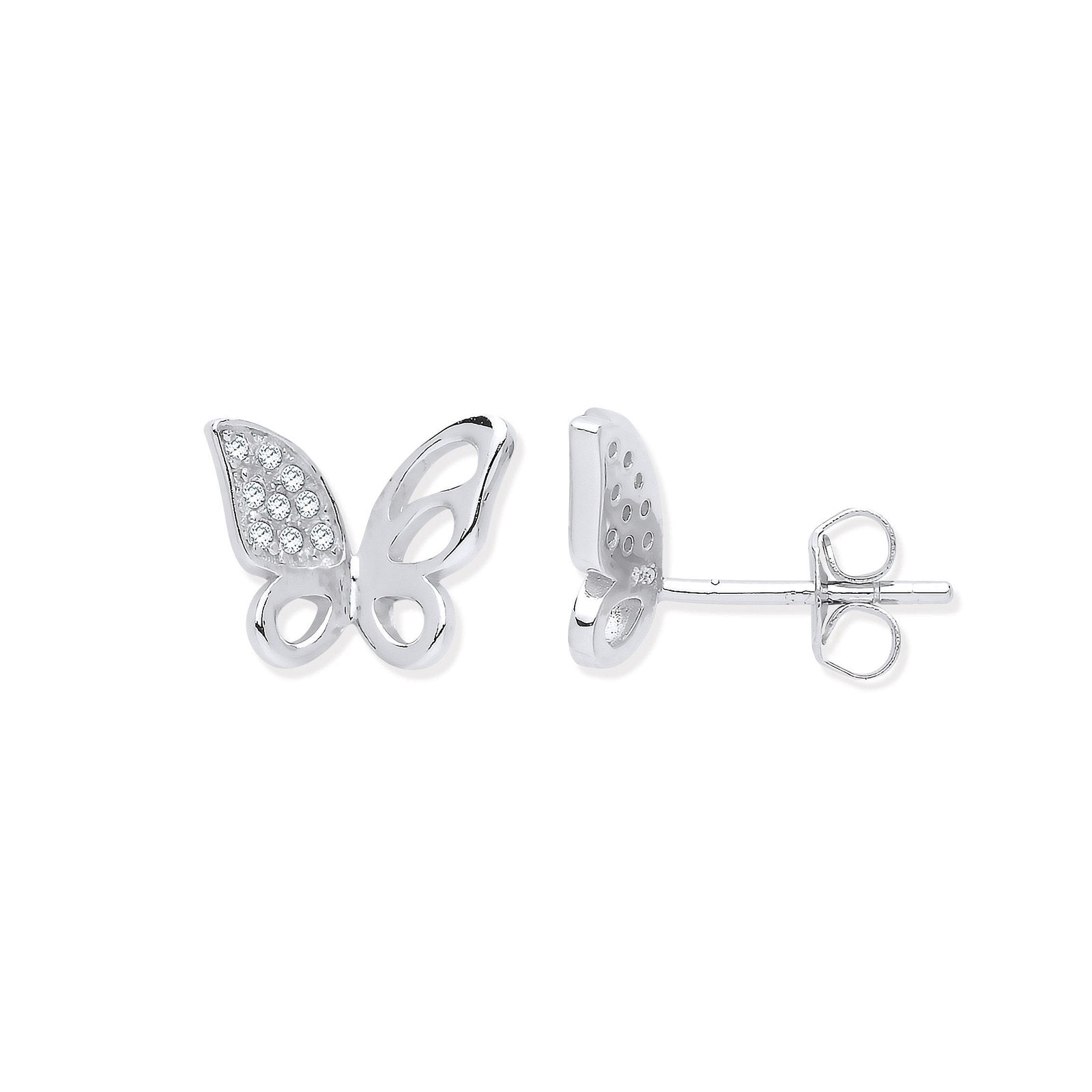 Silver Cubic Zirconia Open Butterfly Stud Earrings - Fine Ring - Certified Authentic – Luxury Jewellery by Imperial Ti